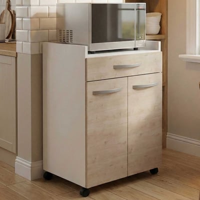 Microgolfkastje Eko met wieltjes - 2 deuren & 1 lade - eikdecor