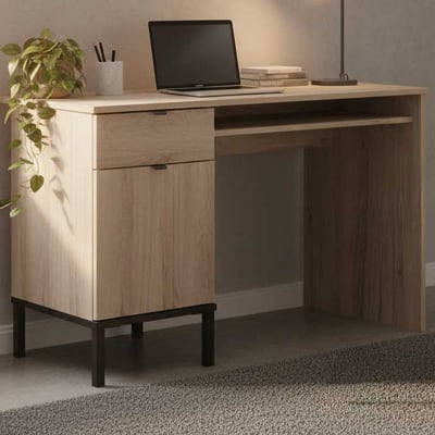 Bureau Castle 120cm met lade en deur - eik/zwart