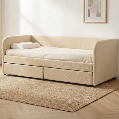 Kajuitbed Spector - 90 x 200 cm - Met opberglades - Beige teddystof