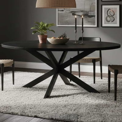 Eettafel Geraldton 180x100cm ovaal mangohout - zwart