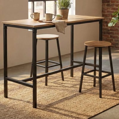 Bartafel Reinhold - met twee barkrukken - eikdecor/zwart