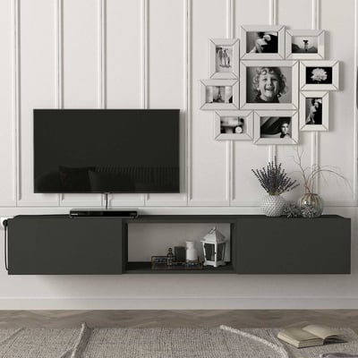 Tv-meubel Hilary - 180x31x29cm - 2 deuren - antraciet