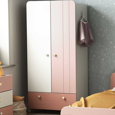 Kleerkast Janne 2 draaideuren, 1 kledingroede, 1 legplank en 1 lade-mat roze/mat wit