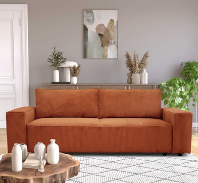 3-zitsbank Josh - 239x86x85cm - met opbergruimte - terracotta ribfluweel