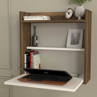 Wandbureau 60x20x60cm - wit/walnootdecor