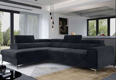 Hoekbank Laurentius links - 278 x 205 cm - Antraciet velours