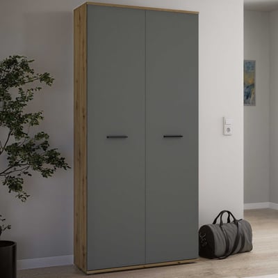 Opbergkast Leon - 90x38x195cm - 2 lades - antraciet/artisan eik