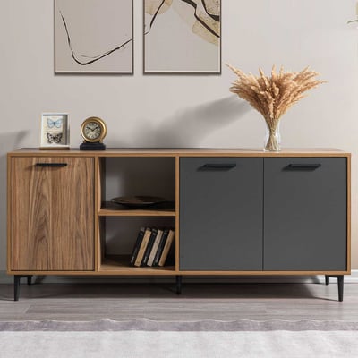 Dressoir Linton - 180x45x80cm - 3 deuren - eikdecor/antraciet