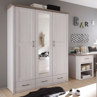 Kledingkast Larnaca 148cm met spiegel & 3 deuren - wit 