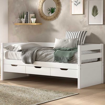 Kajuitbed Maggie - met 3 opberglades - 90 x 200 - massief dennenhout - wit