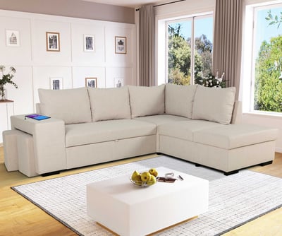 Hoekbank Mitchell rechts - met opbergruimte - beige Hoekbank Mitchell rechts - met opbergruimte - beige