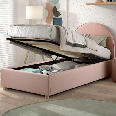 Eenpersoonsbed Maeva - 90x200cm - met opbergruimte - roze Eenpersoonsbed Maeva - 90x200cm - met opbergruimte - roze