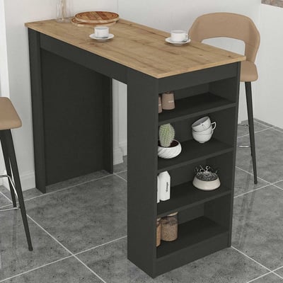 Bartafel Monaco - 120x52x102cm - met opbergruimte - antraciet/eikdecor