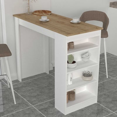 Bartafel Monaco - 120x52x102cm - met opbergruimte - wit/eikdecor