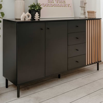 Dressoir Manet - 160x40x90cm - 3 deuren & 4 lades - zwart/eikdecor