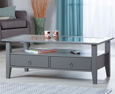 Salontafel Provence | Melamine-afwerking | 115 x 60 x 45 cm | Met twee opberglades | Kleur: Antraciet Salontafel Provence | Melamine-afwerking | 115 x 60 x 45 cm | Met twee opberglades | Kleur: Antraciet