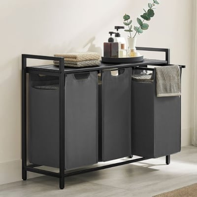 Wasmanden met plank Polly | Drie compartimenten | 92,5 x 33 x 72 cm | Grijs