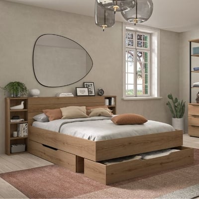 Tweepersoonsbed met laden en opbergruimte Lucian | 140 x 200 cm | Helvezia Oak-design Tweepersoonsbed met laden en opbergruimte Lucian | 140 x 200 cm | Helvezia Oak-design