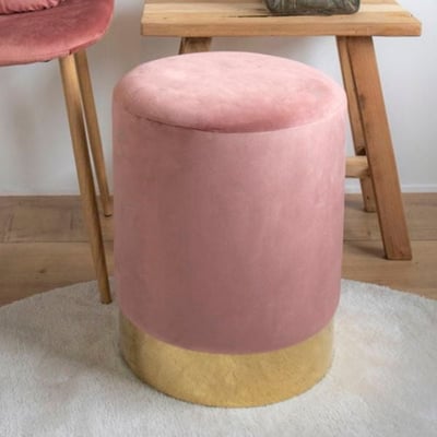 Poef Gamby | Ø34 x 43 cm | Roze velours / messing Poef Gamby | Ø34 x 43 cm | Roze velours / messing