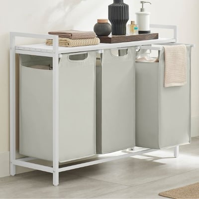Wasmanden met plank Polly | Drie compartimenten | 92,5 x 33 x 72 cm | Wit Wasmanden met plank Polly | Drie compartimenten | 92,5 x 33 x 72 cm | Wit