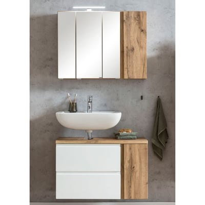 Badkamerset Varese | Wastafel en spiegelkast met verlichting | Wotan Oak/wit-design