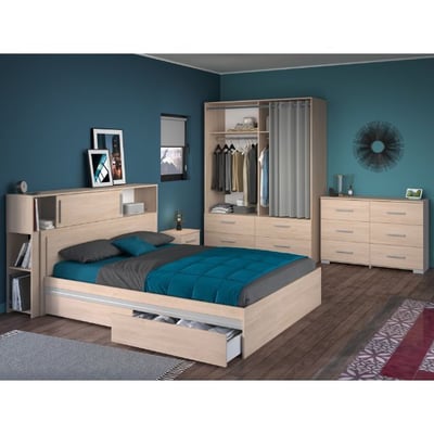 Slaapkamerset Ekko | Tweepersoonsbed, hoofdbord met opbergruimte, nachtkastje, kledingkast, commode | Oak design Slaapkamerset Ekko | Tweepersoonsbed, hoofdbord met opbergruimte, nachtkastje, kledingkast, commode | Oak design