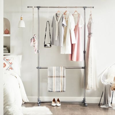 Kledingrek Bastia | 93 x 49 x 113 cm | Zilverkleurig design