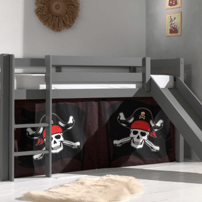 Halfhoogslaper met glijbaan Astrid met bedtent Caribbean Pirates - grijs Halfhoogslaper met glijbaan Astrid met bedtent Caribbean Pirates - grijs