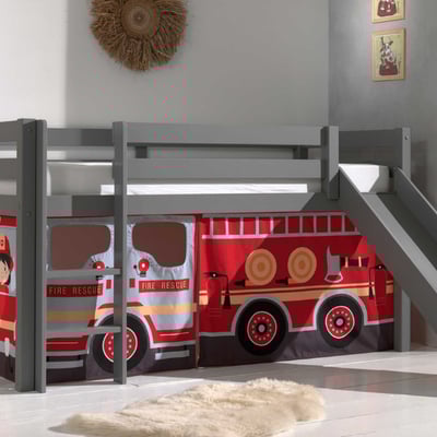 Halfhoogslaper met glijbaan Astrid met bedtent Fire Truck - grijs Halfhoogslaper met glijbaan Astrid met bedtent Fire Truck - grijs