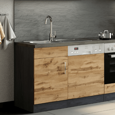 Gootsteenkast Sorrella 110cm voor vaatwasser 1 deur - eik/grafiet