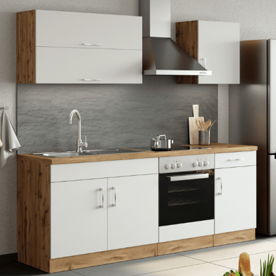 Kitchenette Sorrella 210cm met ruimte voor oven - wit/eik Kitchenette Sorrella 210cm met ruimte voor oven - wit/eik