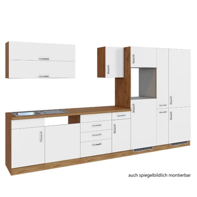Keukenblok Sorrella 360cm met ruimte voor vaatwas, oven, koelkast en diepvries - wit/eik