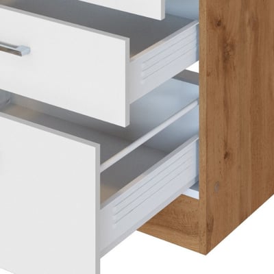 Keukenblok Sorrella 360cm met ruimte voor vaatwas, oven, koelkast en diepvries - wit/eik