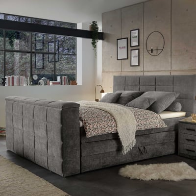 Boxspring Delvo 180x200cm met opbergruimte en ruimte voor TV - taupe Boxspring Delvo 180x200cm met opbergruimte en ruimte voor TV - taupe