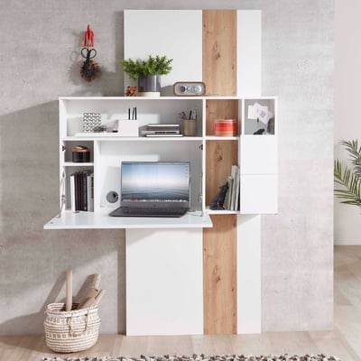 Secretaire Inovo 120cm 1 deur - wit/eik Secretaire Inovo 120cm 1 deur - wit/eik