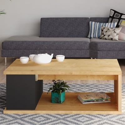 Salontafel Otawa 90x55 cm met uitschuifbaar tafelblad - eik/ zwart Salontafel Otawa 90x55 cm met uitschuifbaar tafelblad - eik/ zwart
