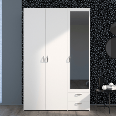 Kledingkast Salvador spiegel, 3 deuren & 2 laden - wit