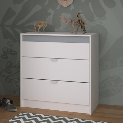 Commode Rue 78 cm met 3 lades - wit/grijs of wit/roze