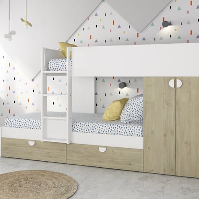 Stapelbed Jip met kast & lades - eik/wit/wit 