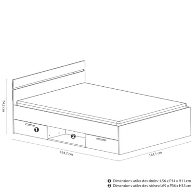 Bed Micheline 140 x 190 cm-mat wit