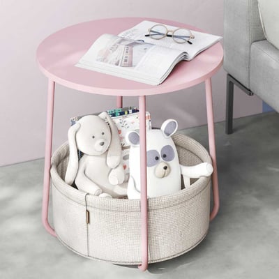 Bijzettafeltje met mandje Zoë ø45cm - roze/wit Bijzettafeltje met mandje Zoë ø45cm - roze/wit