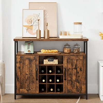 Rustiek industrieel dressoir en buffettafel - Bruin en zwart opbergmeubel' Rustiek industrieel dressoir en buffettafel - Bruin en zwart opbergmeubel'