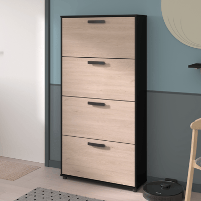 Schoenenkast Celestia met vier deuren - eikdecor/zwart Schoenenkast Celestia met vier deuren - eikdecor/zwart