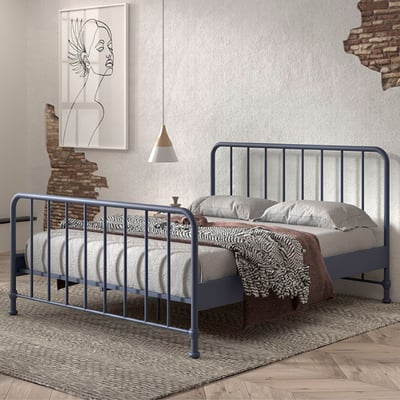Tweepersoonsbed Bronxx metaal 160x200 - mat denimblauw Tweepersoonsbed Bronxx metaal 160x200 - mat denimblauw