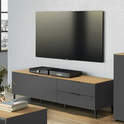 TV-meubel Calista 164cm 1 deur & 2 lades - antraciet/eik TV-meubel Calista 164cm 1 deur & 2 lades - antraciet/eik