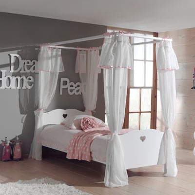Hemelbed Amori 90x200cm (incl. lattenbodem) met voile- wit Hemelbed Amori 90x200cm (incl. lattenbodem) met voile- wit