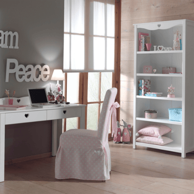 Kinderbureau en boekenkast Amori-wit
