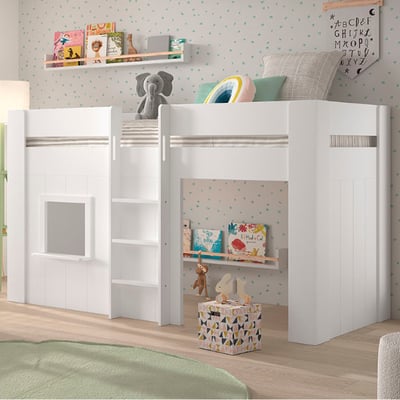 Halfhoogslaper Reno met speelhuisje - 206x104x120 cm - Wit Halfhoogslaper Reno met speelhuisje - 206x104x120 cm - Wit