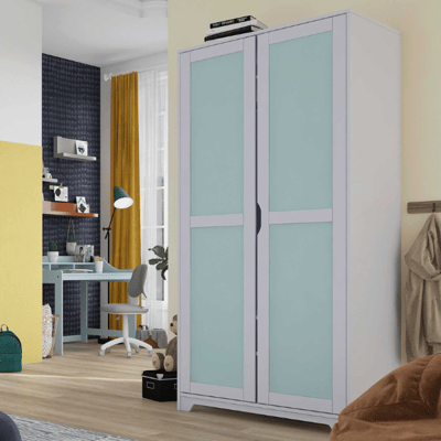 Kinderkledingkast Prati Salvia | 92 x 59,5 x 205 cm | Spaanplaathout | Veelkleurig Kinderkledingkast Prati Salvia | 92 x 59,5 x 205 cm | Spaanplaathout | Veelkleurig
