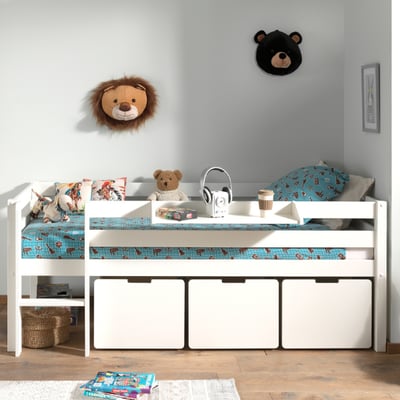 Halfhoogslaper Pip 90x200 cm met 3 lades en 1 hangplank-wit Halfhoogslaper Pip 90x200 cm met 3 lades en 1 hangplank-wit